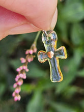 Load image into Gallery viewer, Clear Cross Charm with gold heart
