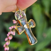 Load image into Gallery viewer, Clear Cross Charm with gold heart
