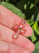 Load image into Gallery viewer, Clear Cross Charm with gold heart
