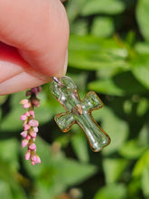 Load image into Gallery viewer, Clear Cross Charm with gold heart

